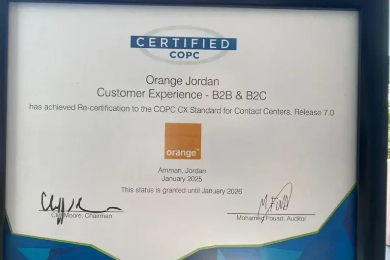 Orange Jordan continues its global leadership in customer service with COPC Certification renewal