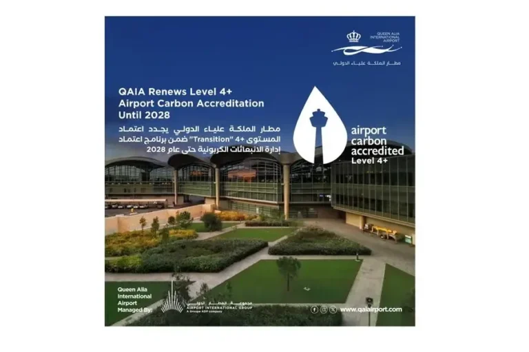 Queen Alia International Airport successfully renews Airport Carbon Accreditation level 4+ until 2028